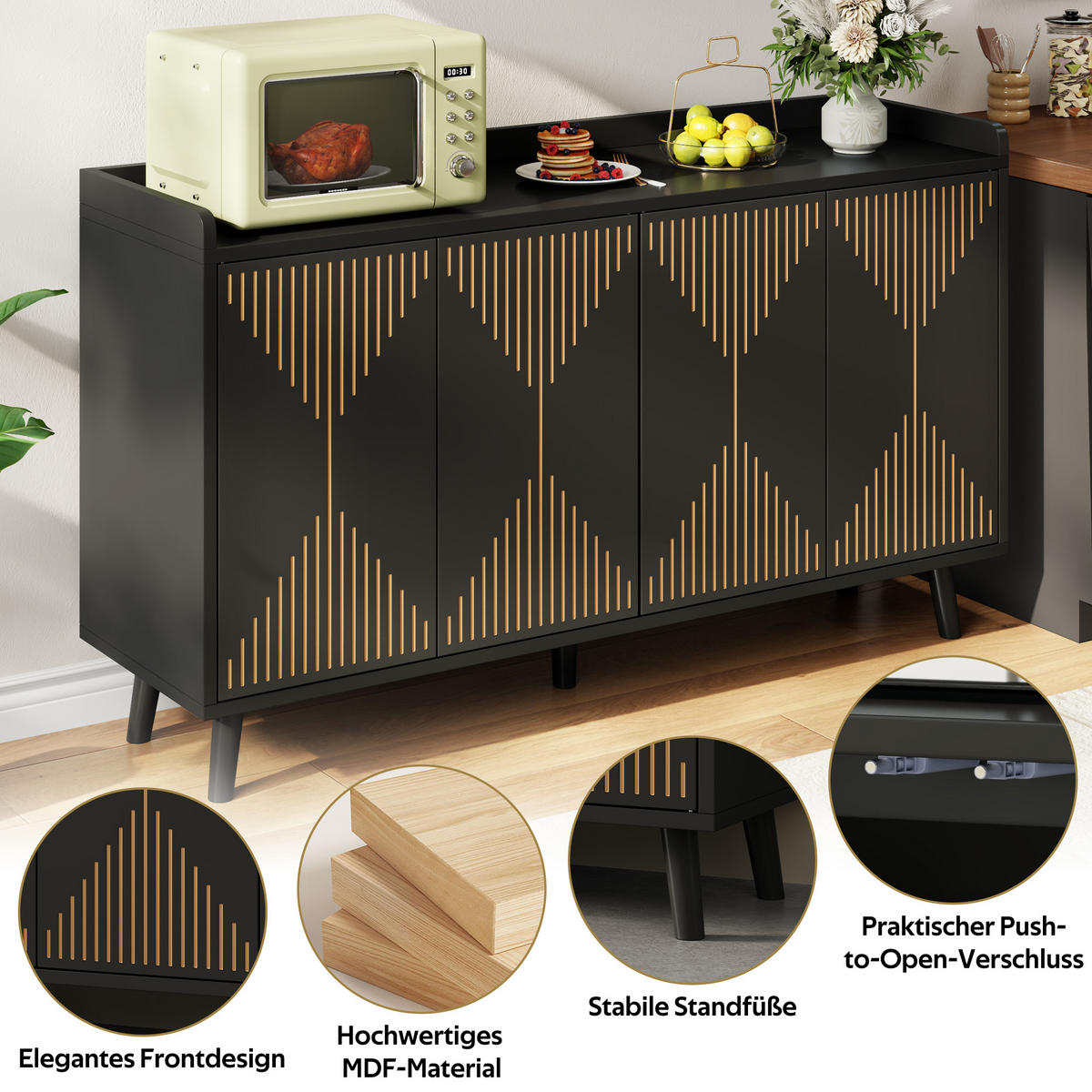 SIDEBOARD DE-38640 140/40/84 cm 4 Türen und verstellbare Böden Schwarz - Schwarz, Holzwerkstoff (140/84/40cm) - ComfortXL