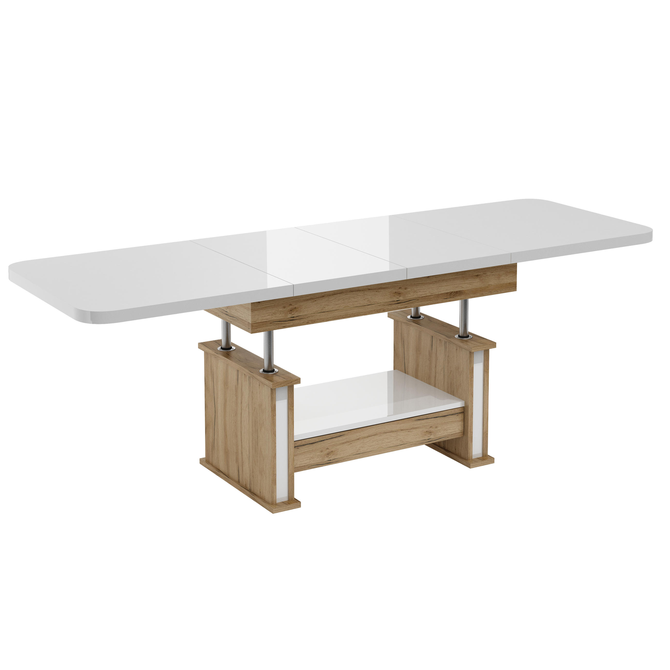 designimpex Couchtisch Weiß Hochglanz, Eiche 120x60x70 cm