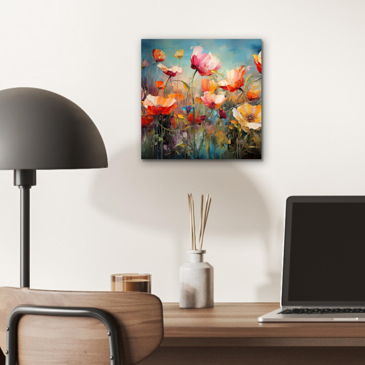 METALLBILD Blumen - Aquarell - Kunst - Botanisch - Natur 20x20 cm - Orange, Metall (20/20cm) - MuchoWow