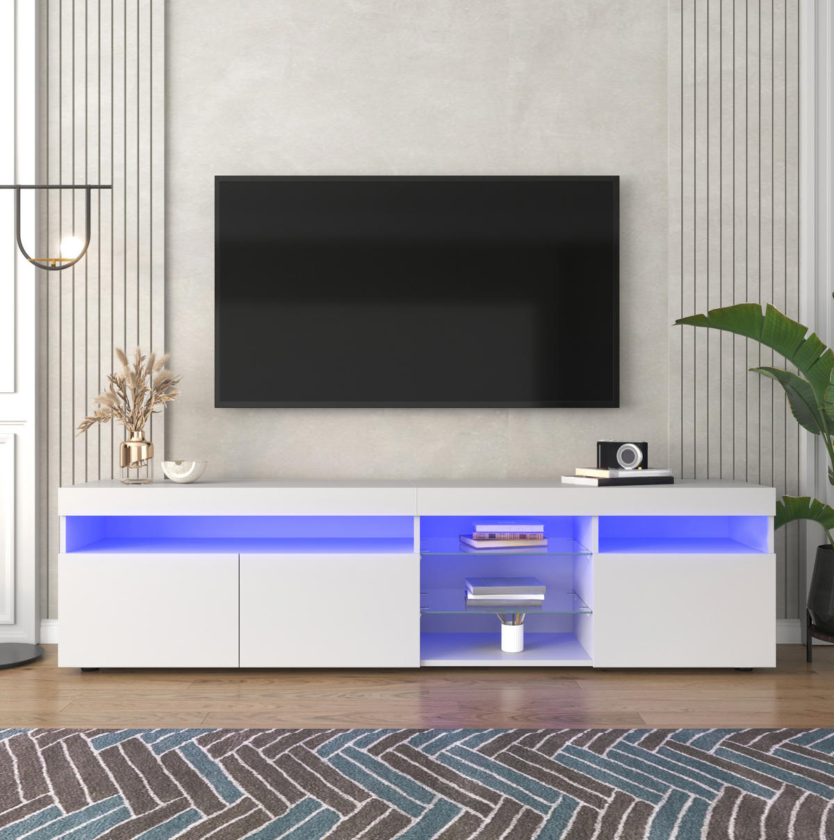 TV-ELEMENT mit LED 180 x 35 x 48 cm Weiß Hochglanz - Weiß, Holzwerkstoff (35/48/180cm) - Beauniv