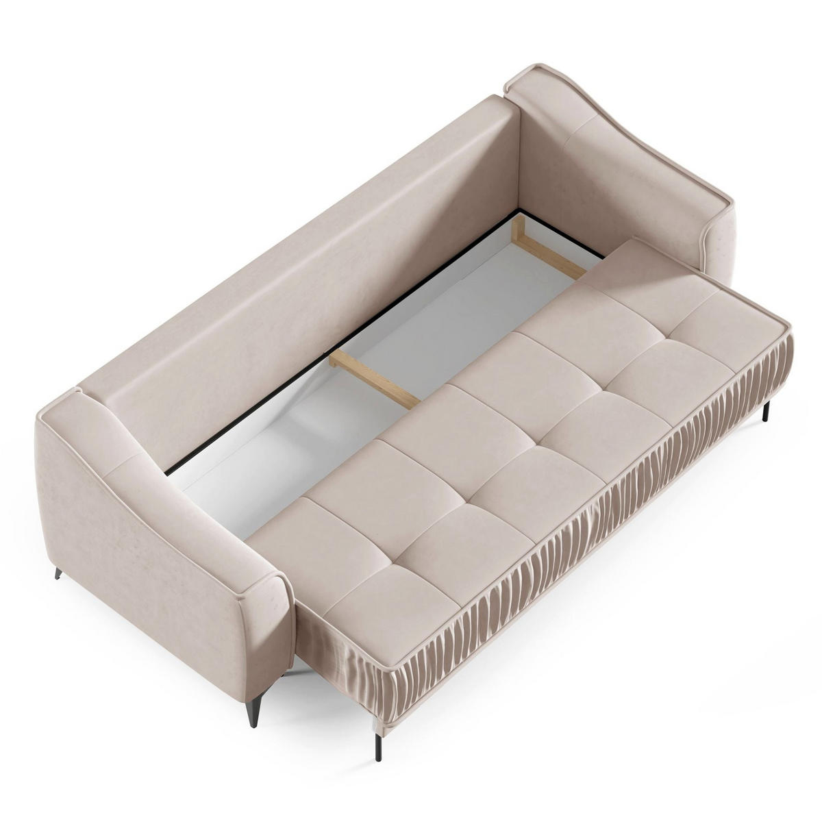 3-SITZER SCHLAFSOFA Louisos Samt Hellbeige - Ecru/Schwarz, Textil/Metall (249/100/100cm) - Selsey