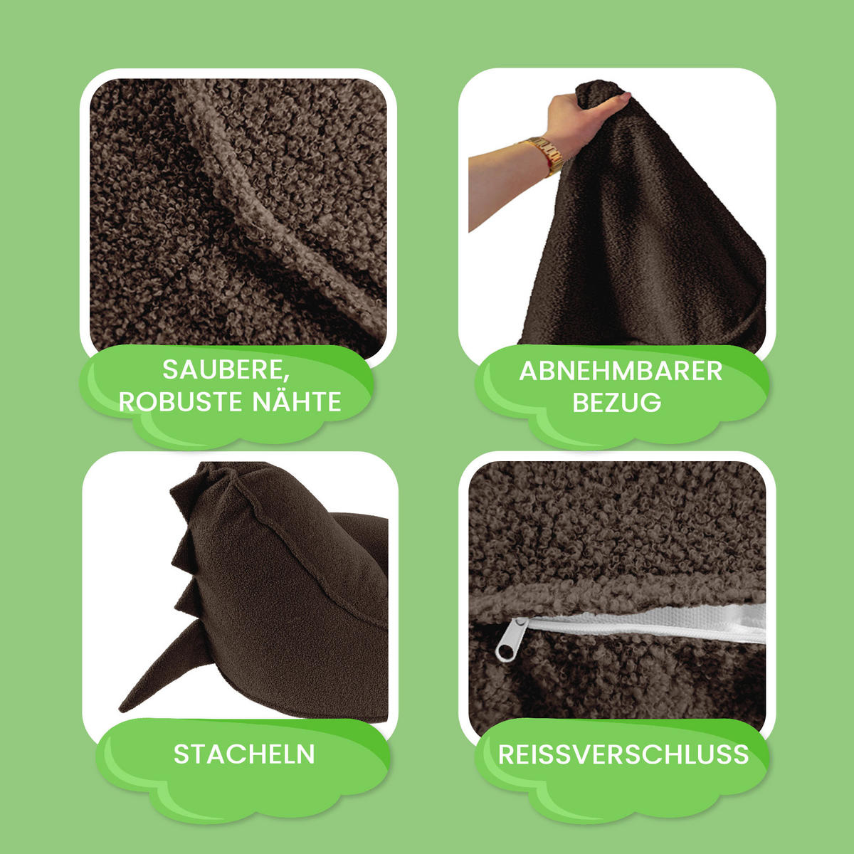 SITZSACK FÜR KINDER Dino 75/75/55 cm, weicher Bouclé 315 g/m², abnehmbarer Bezug, Cocoa Brown - Dunkelbraun, Textil (75/55/75cm) - Dreamroots