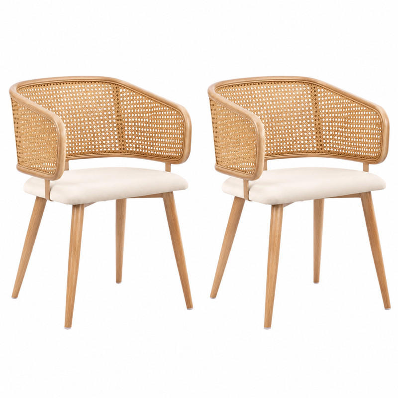ESSZIMMERSTÜHLE 2er-Set Rattan-Rückenlehne PU-Leder Beige/Braun - Beige, Holz (51/79/47cm) - Meubliv