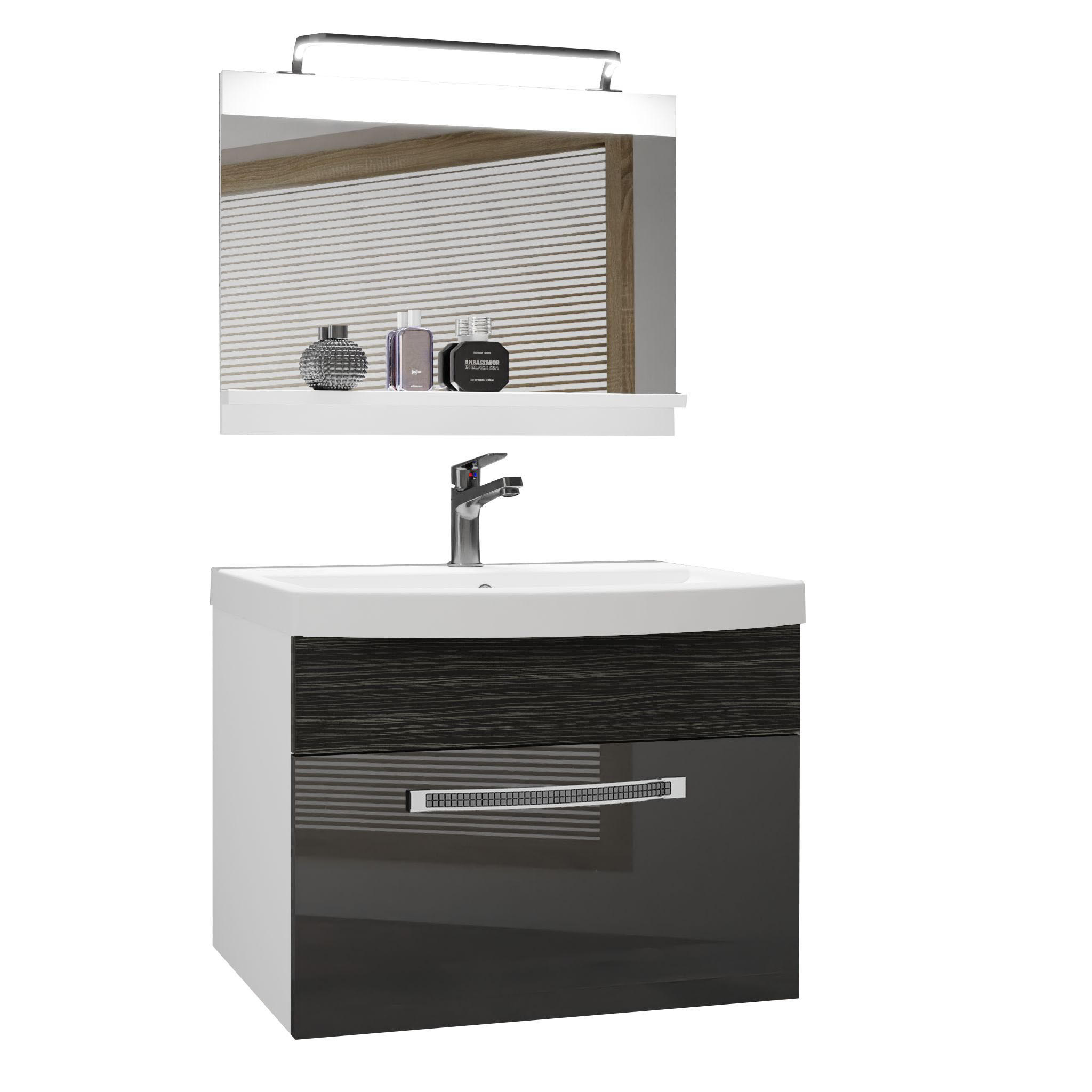 BADMÖBEL Badezimmer Silber / Ebenholz Royal, Glänzend und Matt - Silbereichenfarben, Holz (60/51/40cm) - B BELINI GROUP