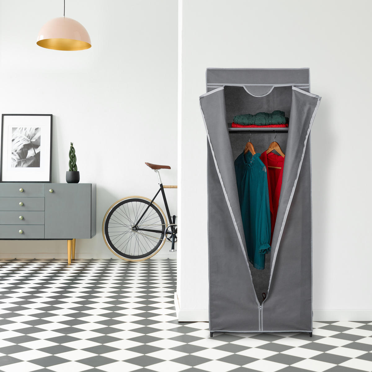 STOFFSCHRANK - Grau, Kunststoff/Textil (60/157/45cm) - Relaxdays
