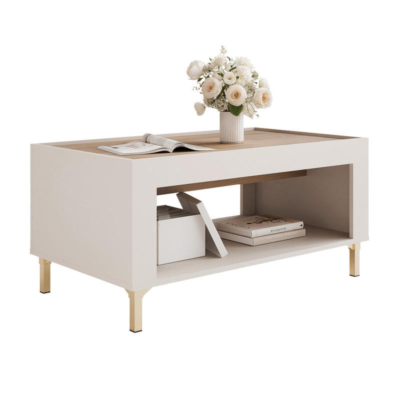 COUCHTISCH AVENA 97/56/47 cm Rechteckig, Kaschmir/Eiche - Kaschmir/Schwarz, Holzwerkstoff/Metall (56/97/47cm) - Idohome