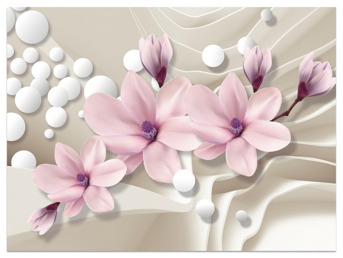 FOTOTAPETA Pre Obývaciu Izbu KVETY Magnólie RUŽOVÁ Vlnité Priestorové Pozadie 450 x 315 cm - biela/ružová, papier (450/315cm) - Muralo