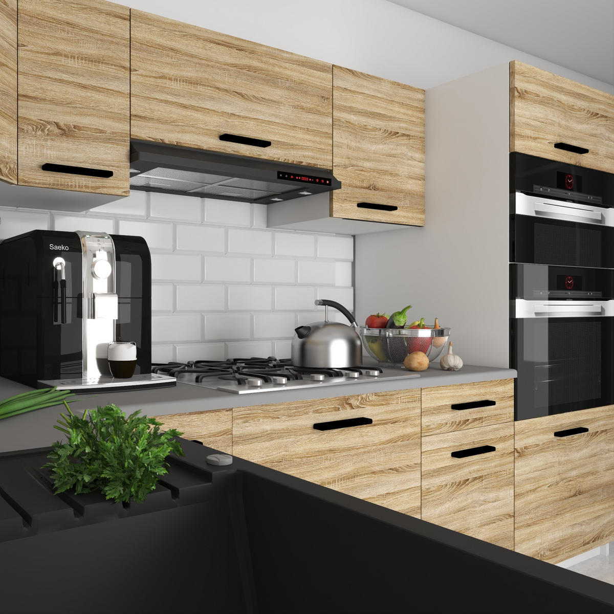 KÜCHENZEILE Italia 8 420 cm , mit Arbeitsplatten, Sonoma Eiche - Sonoma Eiche, Holz (420/143/60cm) - B BELINI GROUP