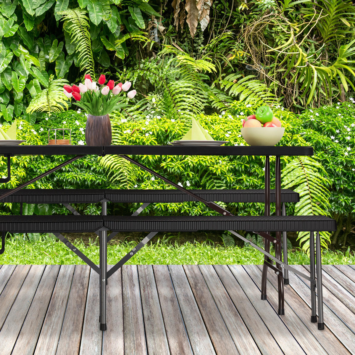 2XBIERBANK - Schwarz, Kunststoff/Metall (179/43/24.5cm) - Relaxdays