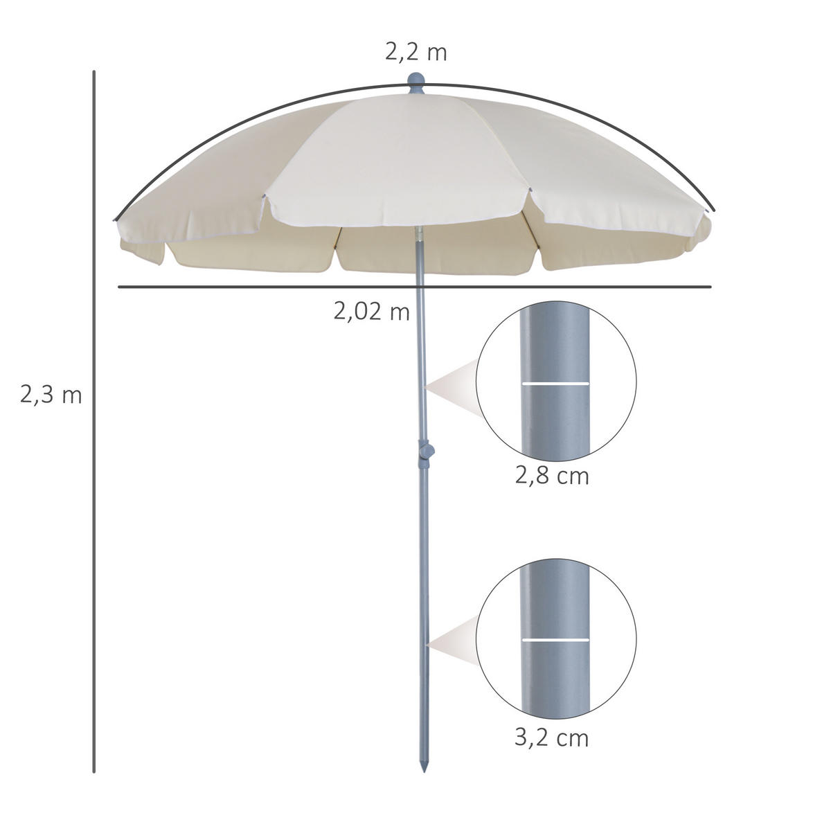 SONNENSCHIRM DE-11370 neigbar, octogonal, mit Tragetasche Creme - Creme, Metall (202/202cm) - ComfortXL