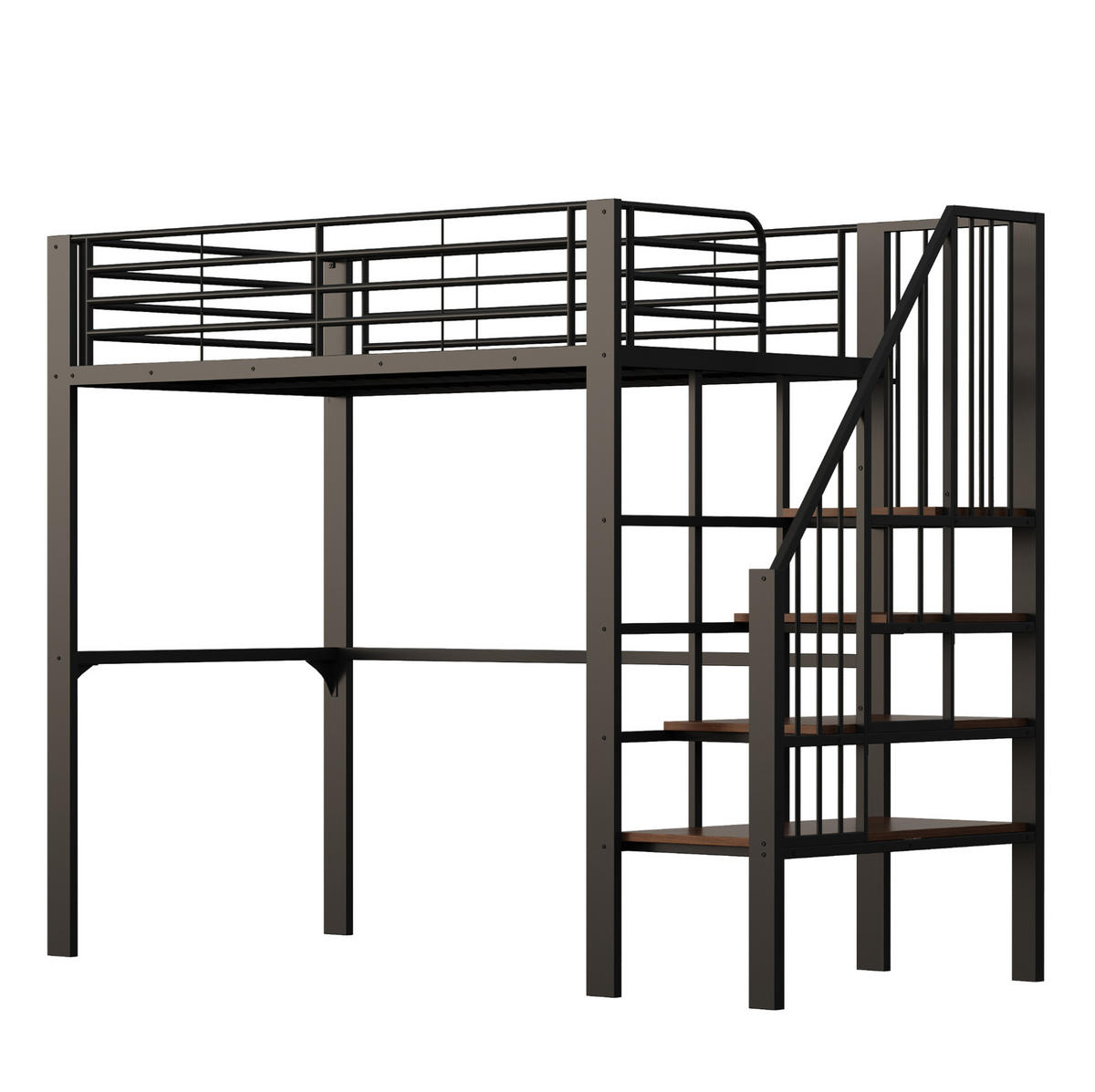HOCHBETT 90/200 cm aus Metall mit Treppe und Stauraum Schwarz - Schwarz, Metall (90/200cm) - Modenvie