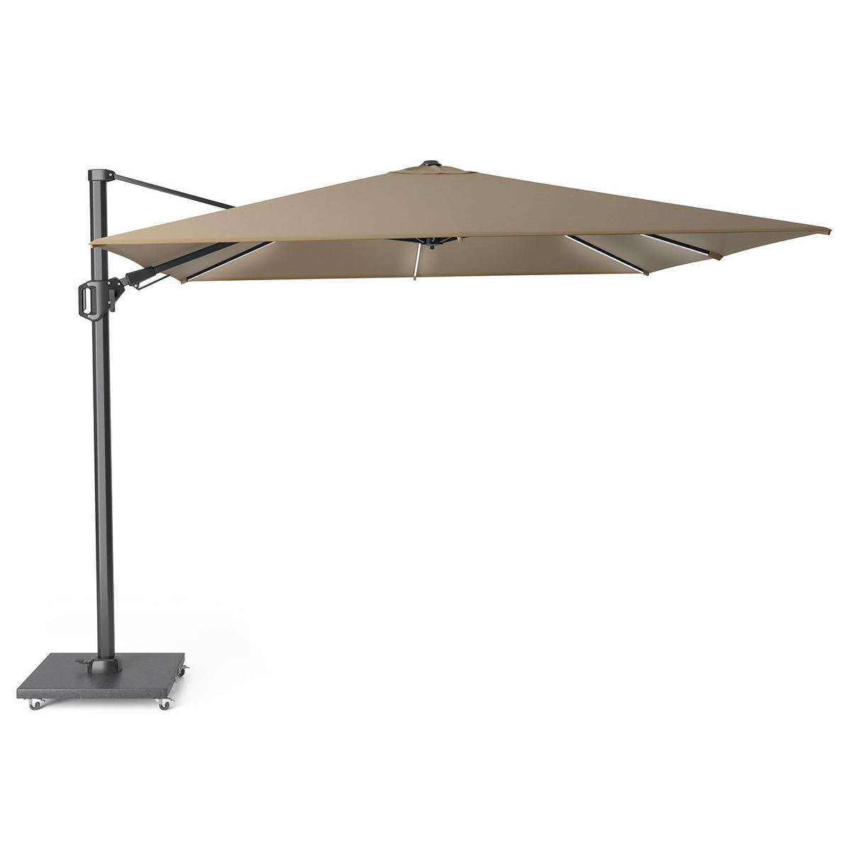 AMPELSCHIRM quadratisch 3 x 3 m mit LED Beleuchtung Challenger T² Basic 360° kippbar taupe/anthrazit - Taupe, Metall (300/300cm) - Platinum