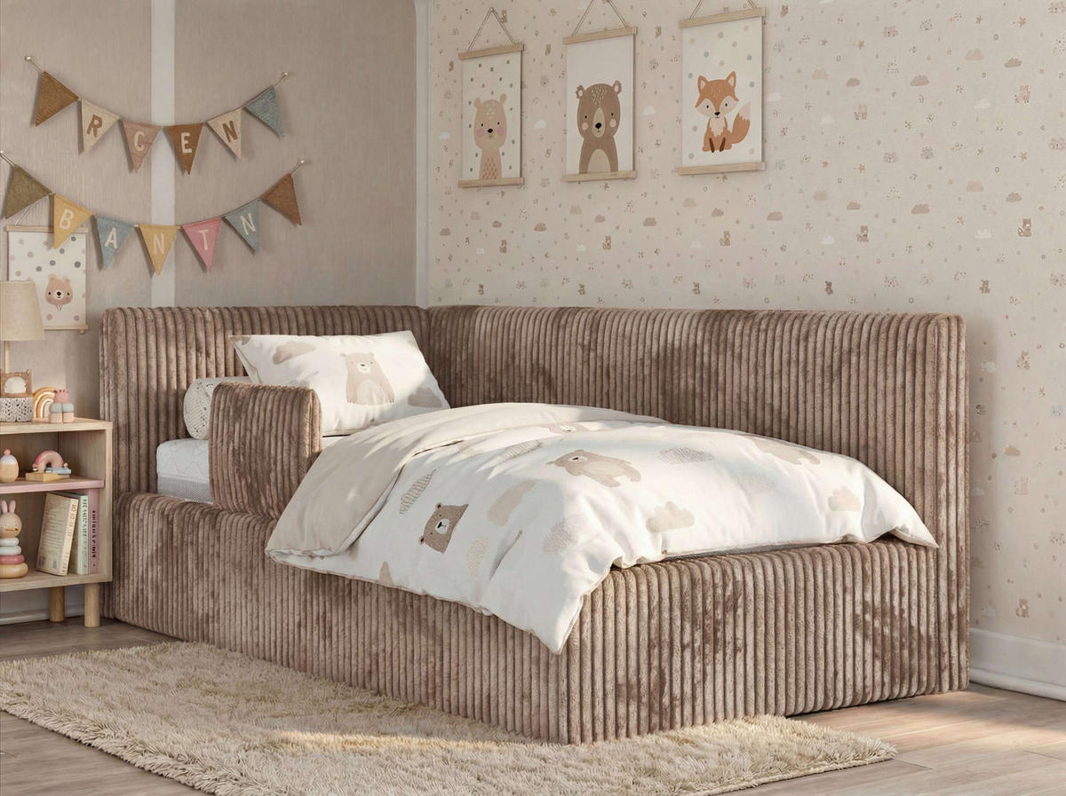 POLSTERBETT TILVO ALTA 90/200 - Braun Cord - Schaumstoffmatratze - Links - Braun, Textil (90/200cm) - MKS