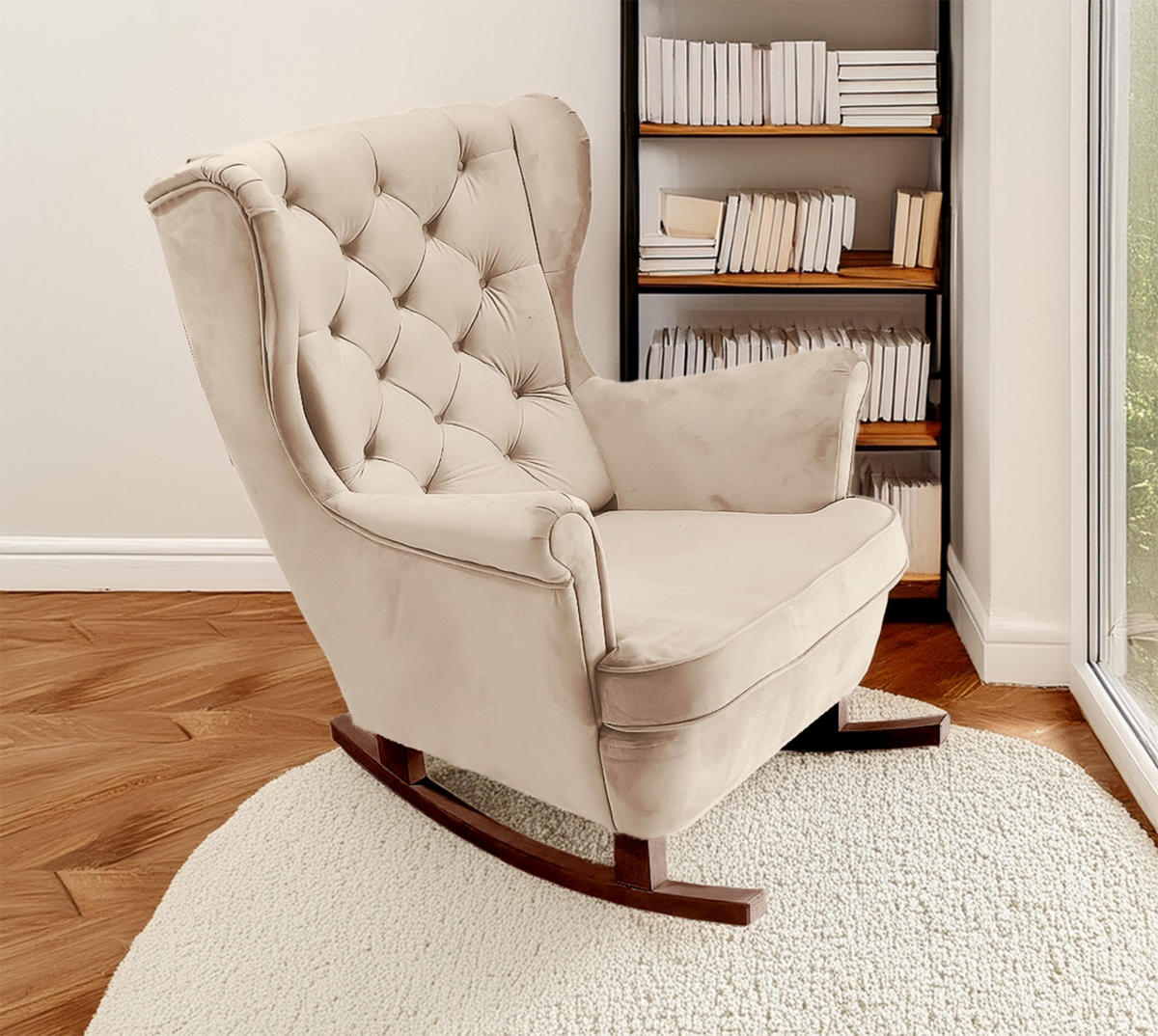 SCHAUKELSESSEL mit gepolstertem Sitz und Armlehnen, 102x81x95 cm, Beige_29803 - Braun/Weiß, Holz/Textil (81/102/95cm) - DomoHome