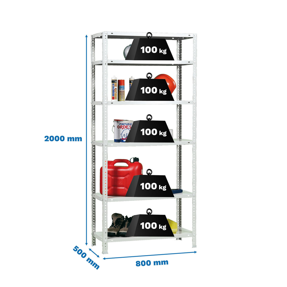 SCHRAUBREGAL PANDA TALL | HxBxT 200x80x50cm | 6 Fachböden | Fachlast 100kg | Weiß - Weiß, Metall (80/200/50cm) - PROREGAL