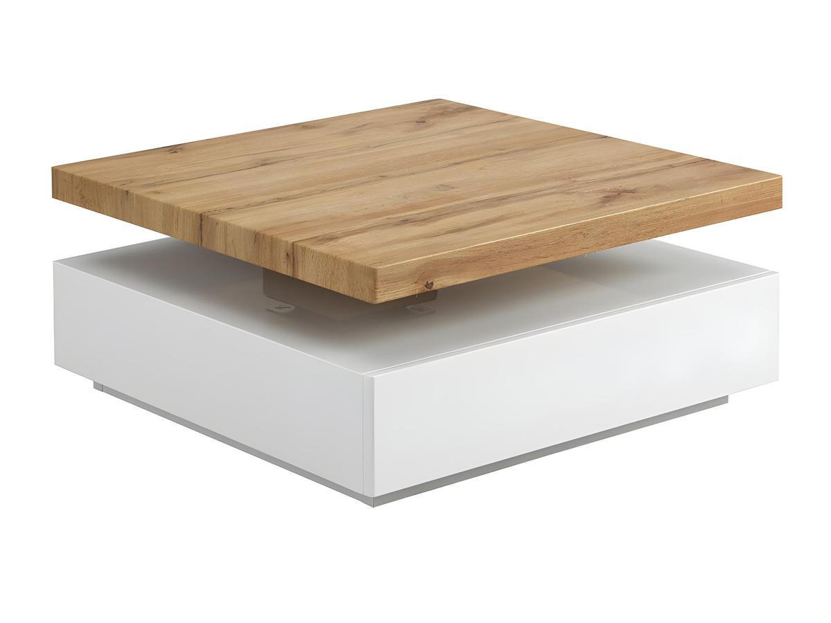 COUCHTISCH drehbar - 1 Schublade - MDF - Weiß & Holzfarben - KYRIA - Weiß, Holz (80/80/36cm) - Vente-Unique