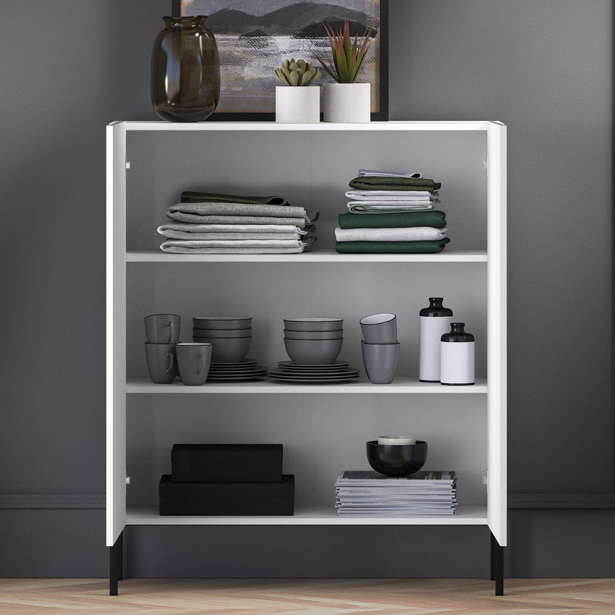 KOMMODE NEBRO,Weiß - Schwarz/Weiß, Holzwerkstoff (100/120/37cm) - KONSIMO®