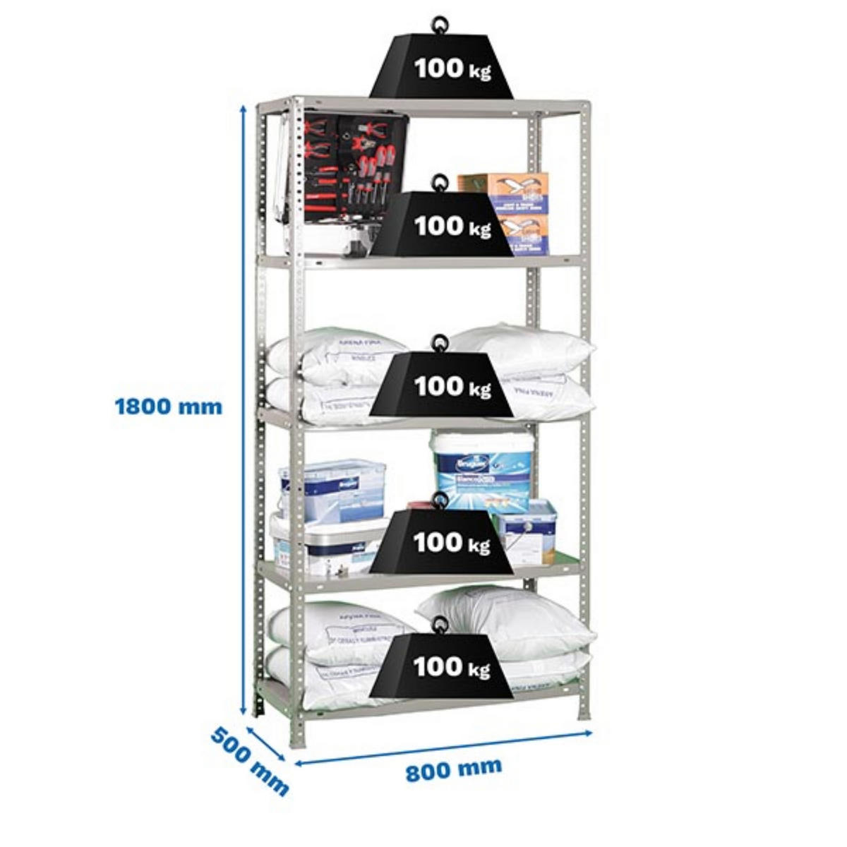 SCHRAUBREGAL PANDA | HxBxT 180x80x50cm | Fachlast 100kg | Grau - Grau, Metall (80/180/50cm) - PROREGAL