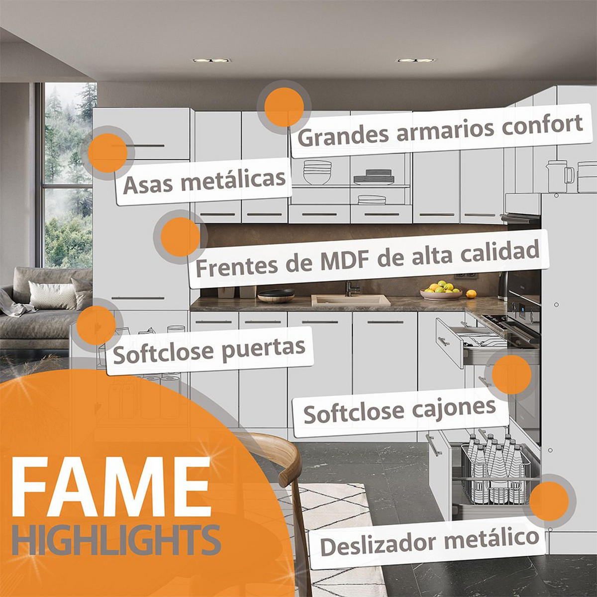 KÜCHENZEILE Fame-Line Hellblau-grau/Weiß 355 cm, AP Anthrazit - Weiß/Hellblau, Holzwerkstoff (355/81.6/60cm) - Vicco