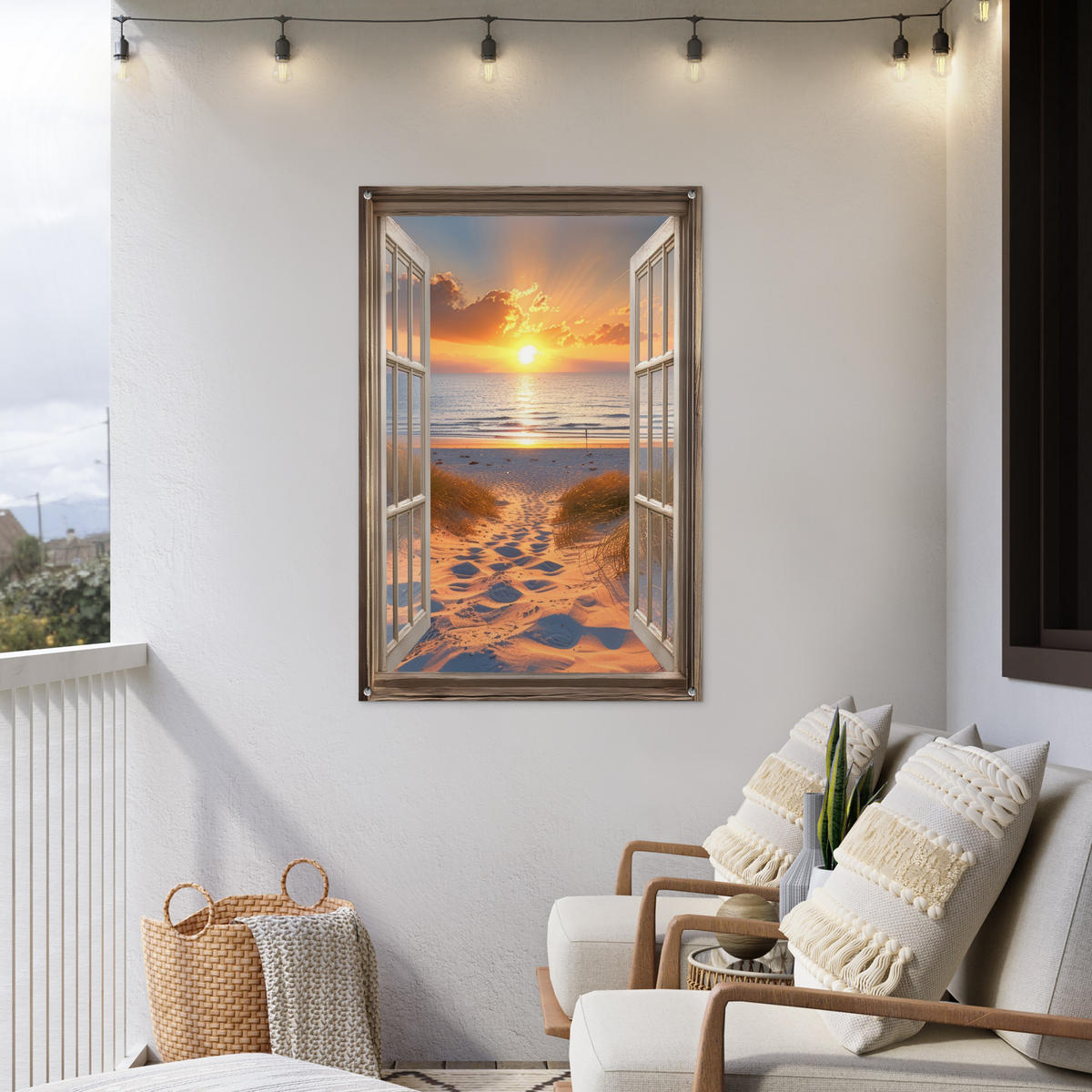 GARTENPOSTER Durchblick - Strand - Dünen - Sonnenuntergang 80x120 cm - Orange, Kunststoff (80/120/0.2cm) - OnlyWow