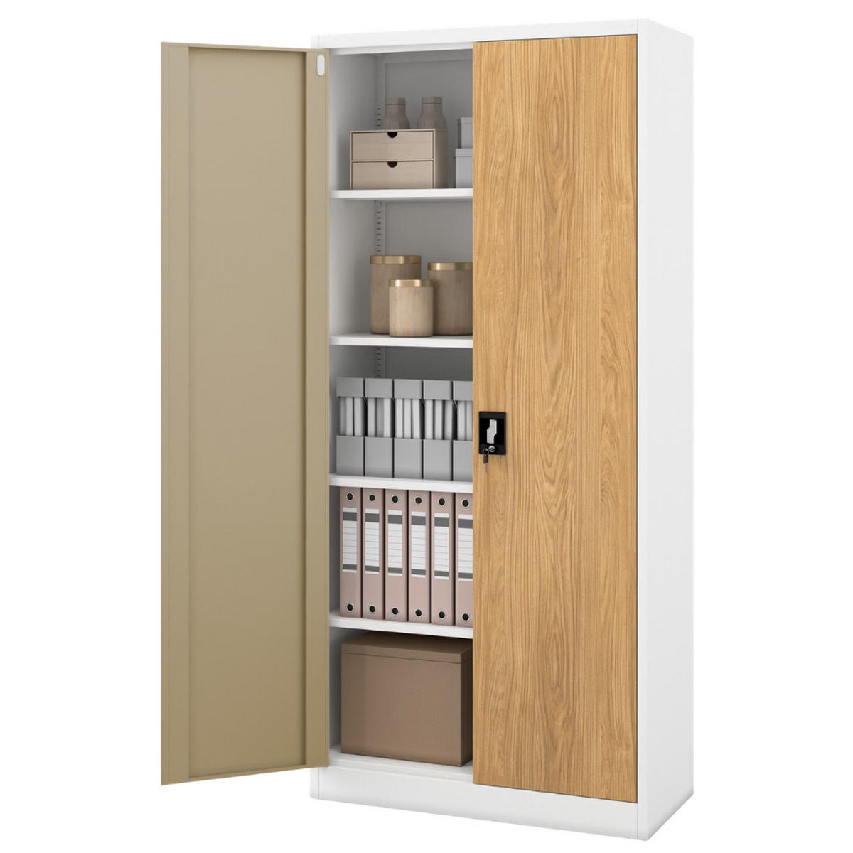 AKTENSCHRANK abschließbar KADO Flügeltüren 195x90x40cm Weiß-Goldene Eiche - Weiß, Metall (90/195/40cm) - DELUKE