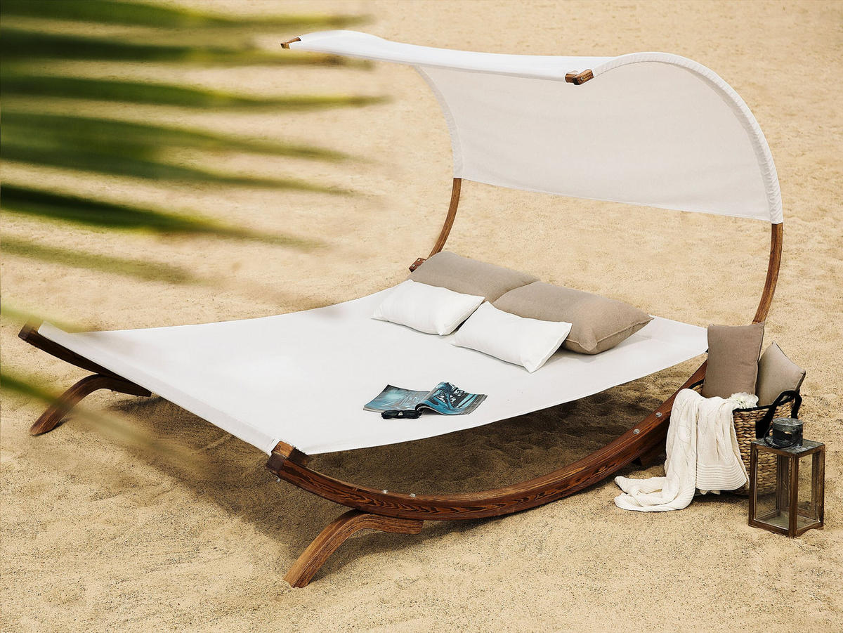 GARTENLIEGE weiß Teramo - Weiß, Textil (205/160/225cm) - Beliani