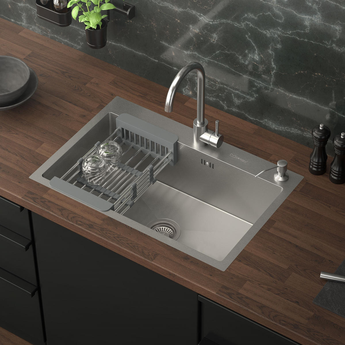 SPÜLBECKEN Edelstahl 68/45cm - Silberfarben, Metall (45/20/68cm) - ML-DESIGN