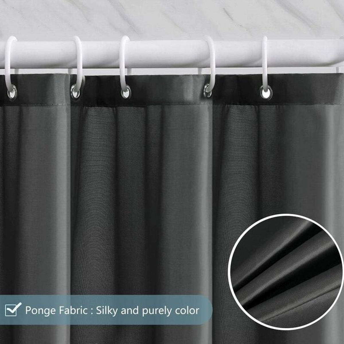 DUSCHVORHANG Dunkelgrau Polyester breit schimmelresistent wasserfest antibakteriell maschinenwaschbar mit Haken - Grau, Textil (240/240cm) - MCBOSON