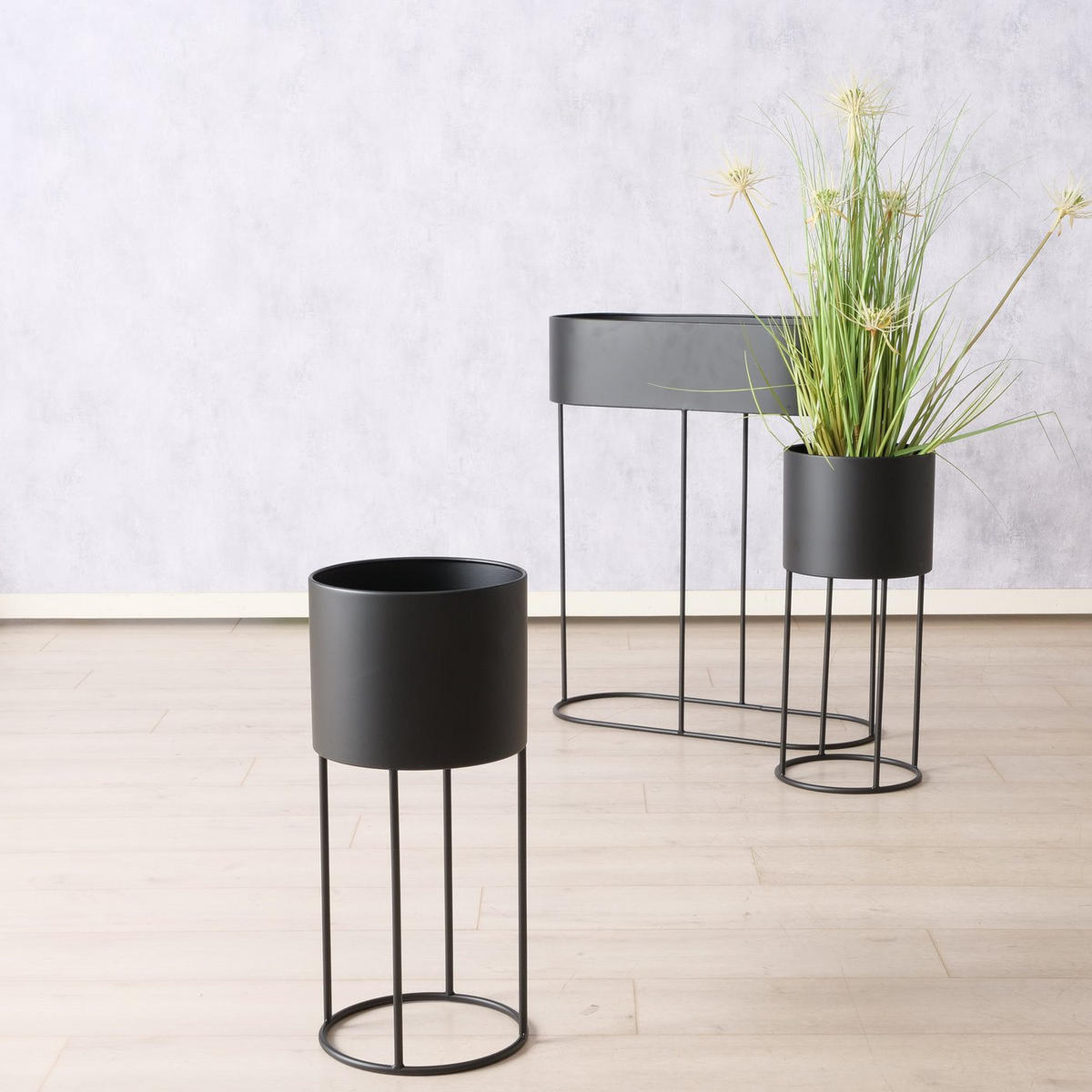 BLUMENSTÄNDER Metall AURELA 3er-Set - Schwarz, Metall (65/29/76cm)