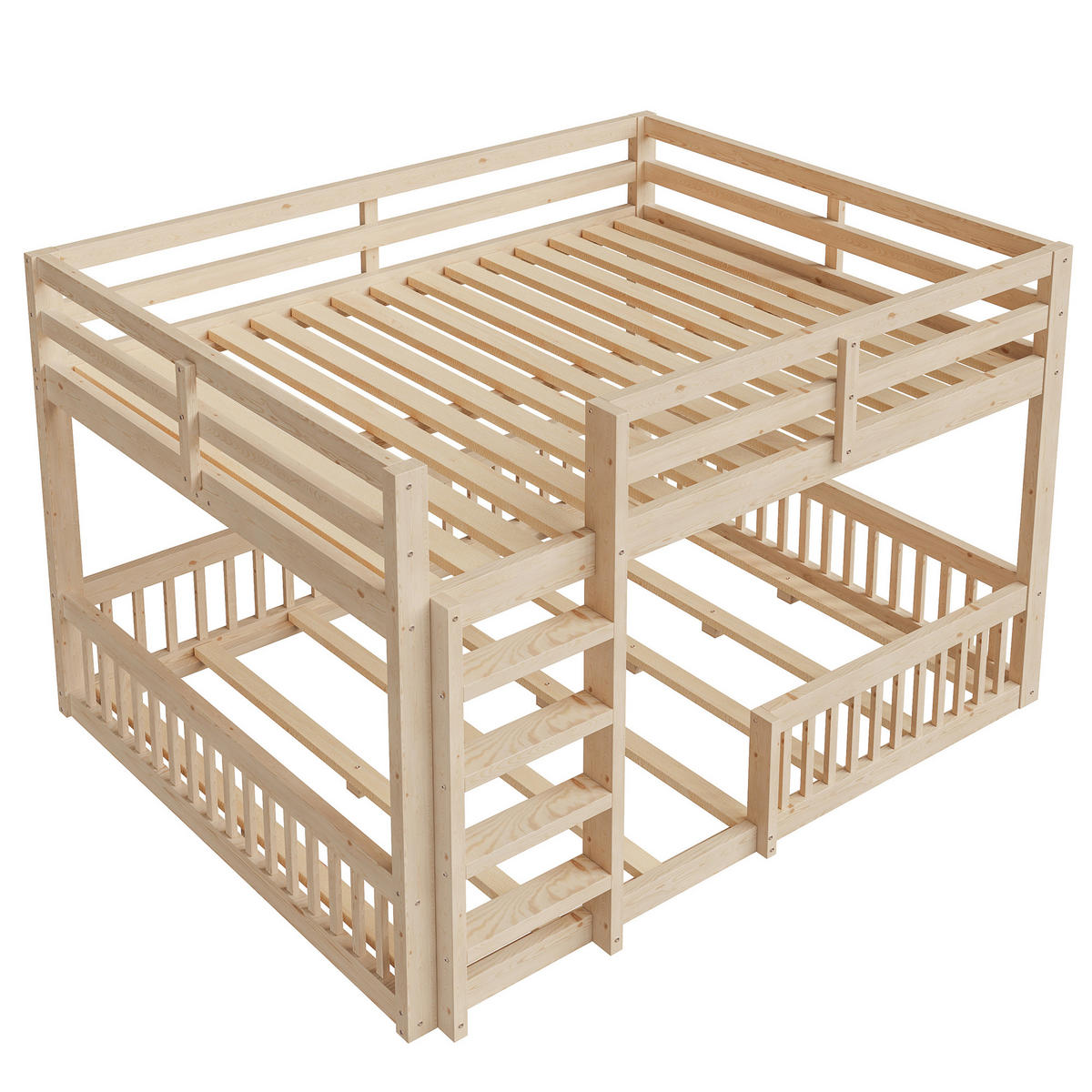 ETAGENBETT 160/200 cm in Natur mit Geländern aus Kiefer und MDF - Naturfarben, Holz/Holzwerkstoff (160/200cm) - CHICFURN