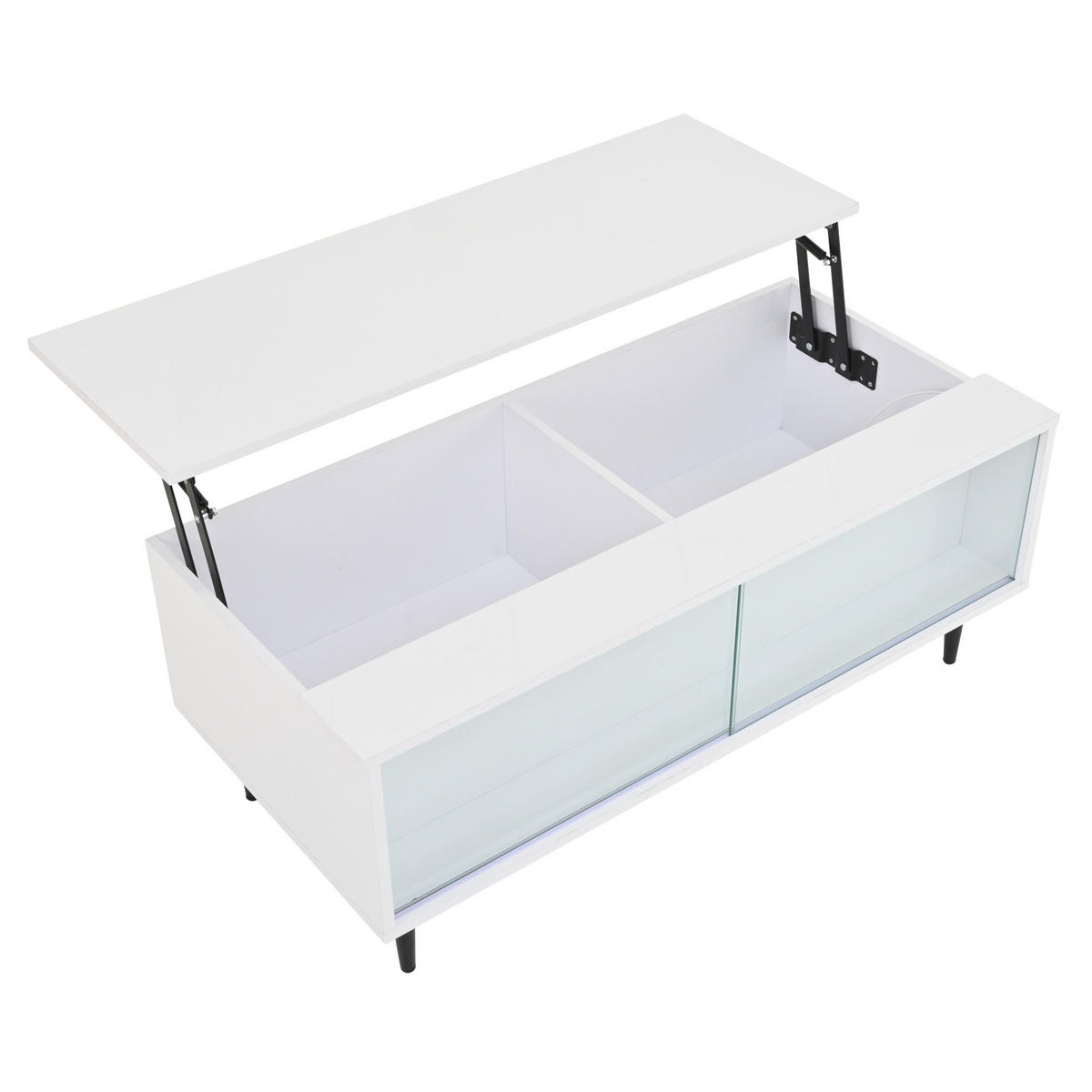 COUCHTISCH höhenverstellbar 105 x 50 x 43 cm Weiß mit LED und Stauraum - Weiß, Holzwerkstoff (105/50/43cm) - Meubliv
