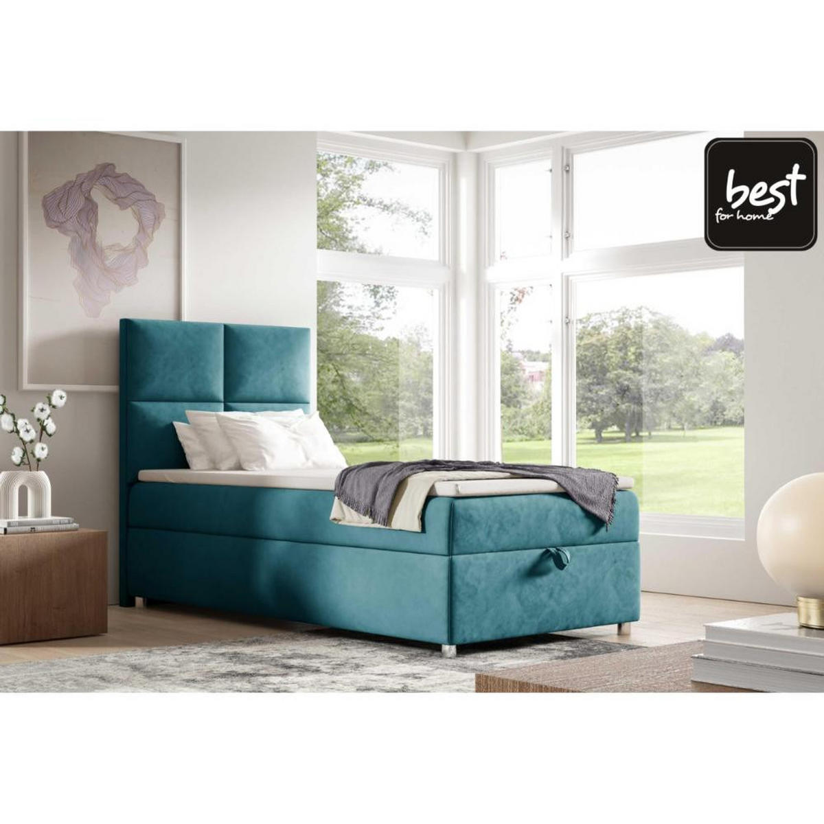 BOXBETT mit Bettkasten Trinity K2-SINGLE Bonellfederkern inkl - Hellblau, Holz/Holzwerkstoff (90/200cm) - Best For Home
