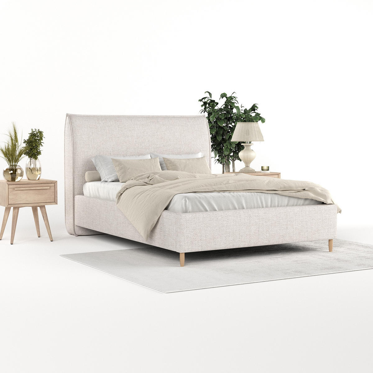 POLSTERBETT Mira 160/200 cm Hellbeige im Neve Stoff - Sandfarben/Naturfarben, Holz/Holzwerkstoff (160/200cm) - AltaBeds