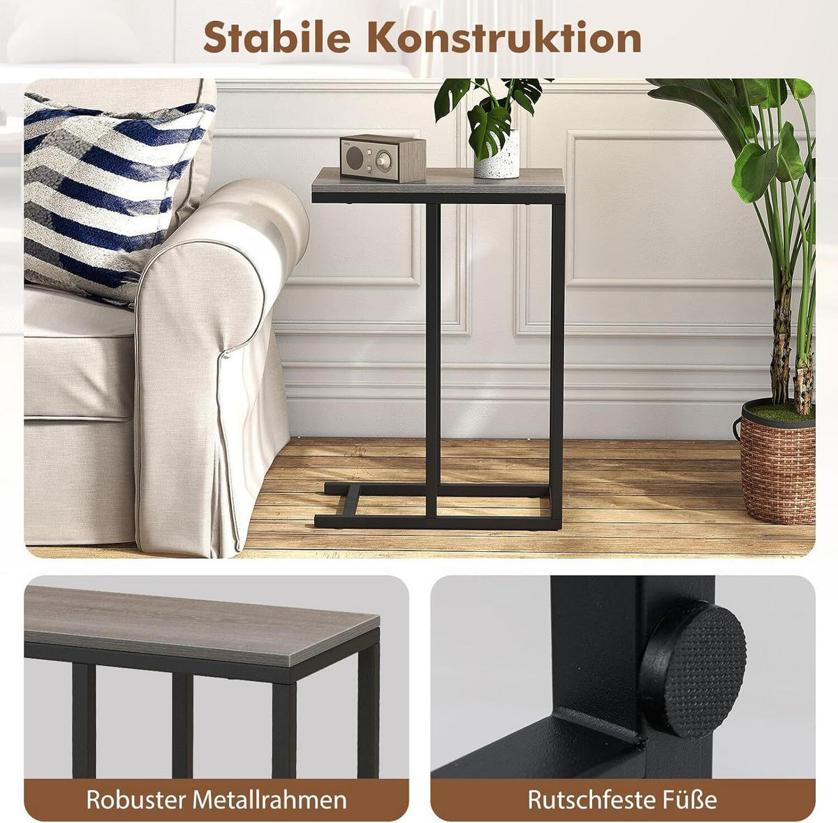 BEISTELLTISCH 64cm Graueiche - Grau, Holz (45/25/64cm) - COSTWAY