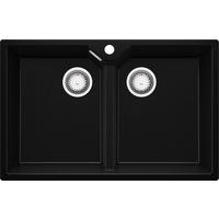 SPÜLBECKEN Madrid Twin, 2-er set Schwarz Metallic 78/50 cm 2 Becken + Ablauf-Set ab 80er Unterschrank - Chromfarben/Schwarz Hochglanz, Kunststoff (78/19/50cm) - Primagran