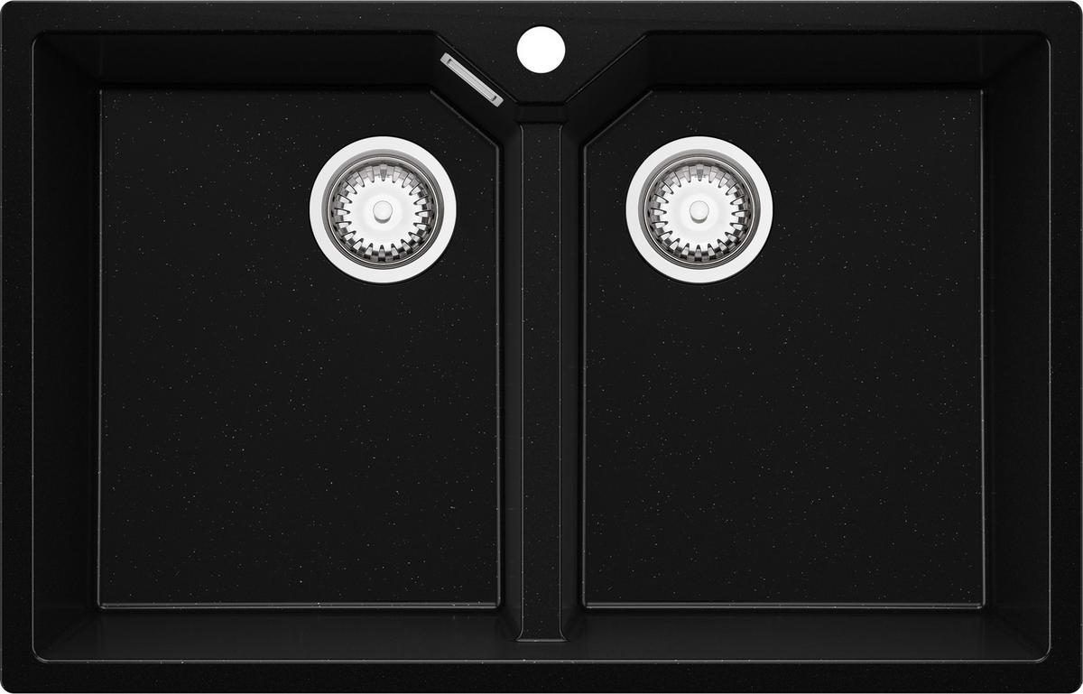 SPÜLBECKEN Madrid Twin, 2-er set Schwarz Metallic 78/50 cm 2 Becken + Ablauf-Set ab 80er Unterschrank - Chromfarben/Schwarz Hochglanz, Kunststoff (78/19/50cm) - Primagran