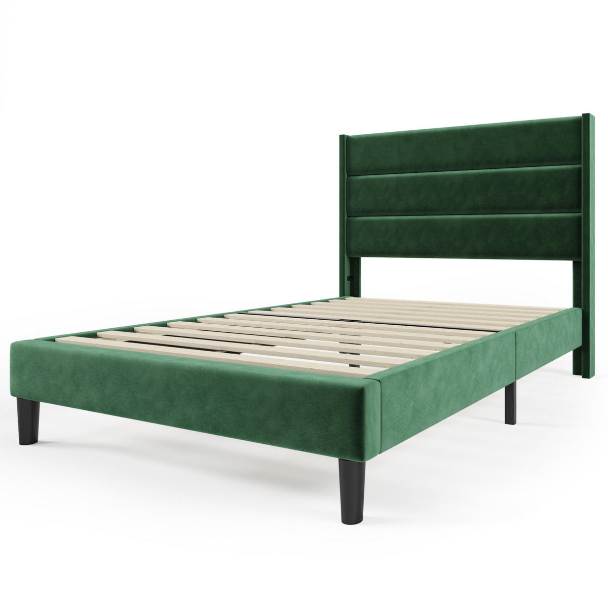 POLSTERBETT 90/200 cm Dunkelgrün aus Samt mit Matratze - Grün, Textil (90/200cm) - OKMYHOME