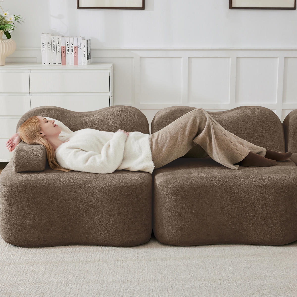 WOHNLANDSCHAFT 288/167/70 cm in Braun aus Samt, modular und rahmenlos - Braun, Textil (167/70/288cm) - Flora Grace