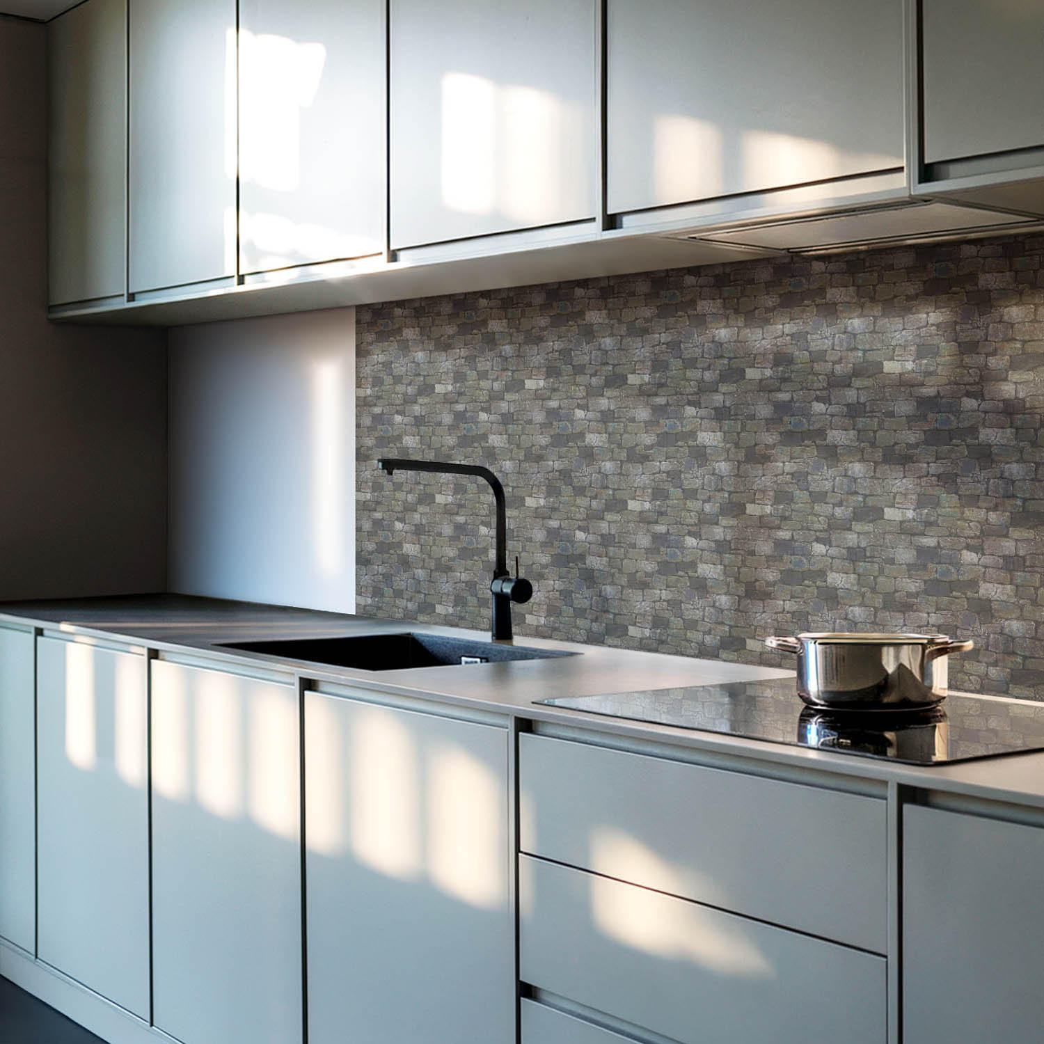 WANDPANEEL 20 Stück 20x20 cm selbstklebend Rocassa - Dunkelgrau, Kunststoff (20/1.6/20cm) - Wallfluent