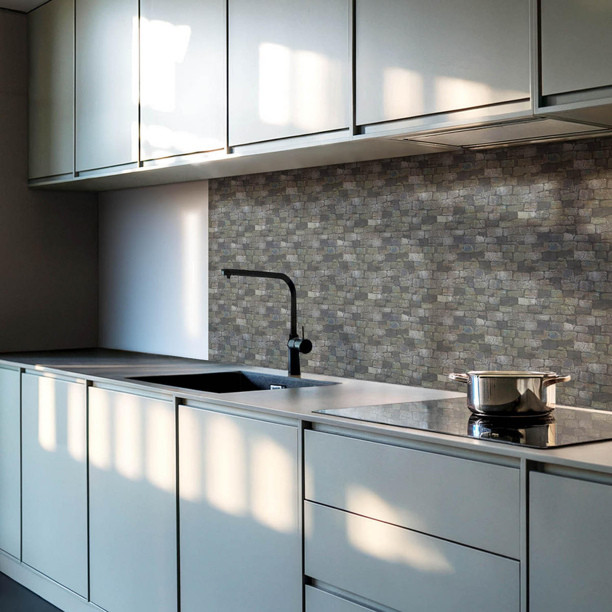 WANDPANEEL 20 Stück 20x20 cm selbstklebend Rocassa - Dunkelgrau, Kunststoff (20/1.6/20cm) - Wallfluent