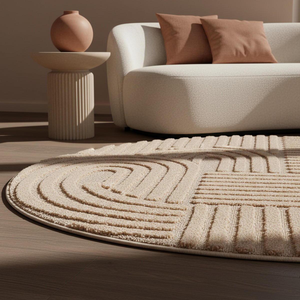 TEPPICH Esszimmer 3D Skandinavischer Boho Elegant Waschbar Wohnzimmer Rund Rosa 80x80 cm – RIGI - Rosa, Textil (80/80cm) - KADIMA DESIGN