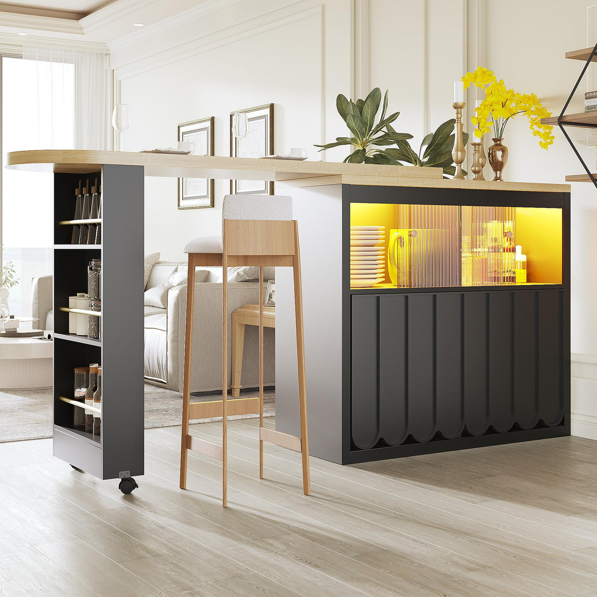 BARTISCH Ausziehbar 135-205cm LED Stauraum Schwarz - Schwarz, Glas (39/135/100cm) - FLIEKS