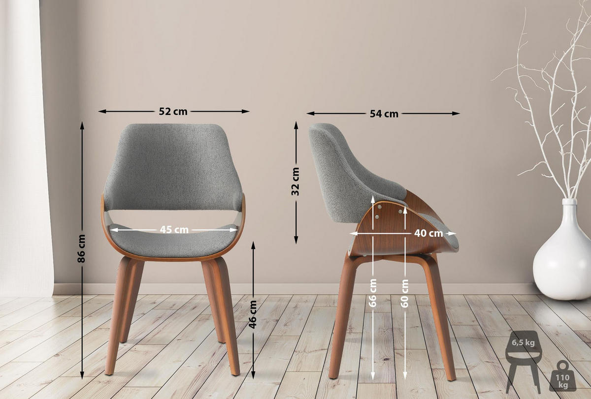ESSZIMMERSTUHL Stoff walnuss/dunkelgrau - Dunkelgrau/Walnussfarben, Holz/Textil (52/86/54cm) - CLP