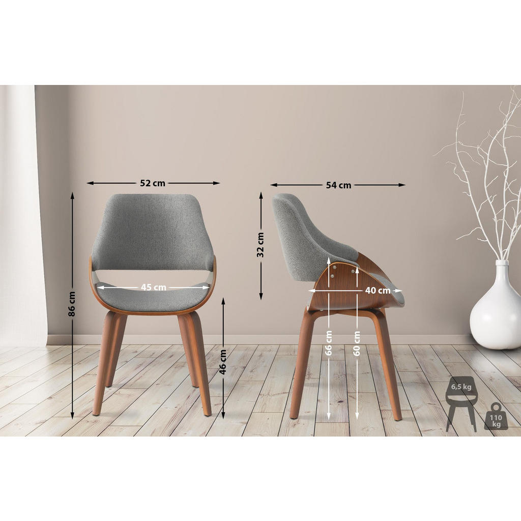 Thumbnail - CLP Esszimmerstuhl, Dunkelgrau, Walnuss, Textil, 52x86x54 cm, Esszimmer, Stühle, Esszimmerstühle, Vierfußstühle