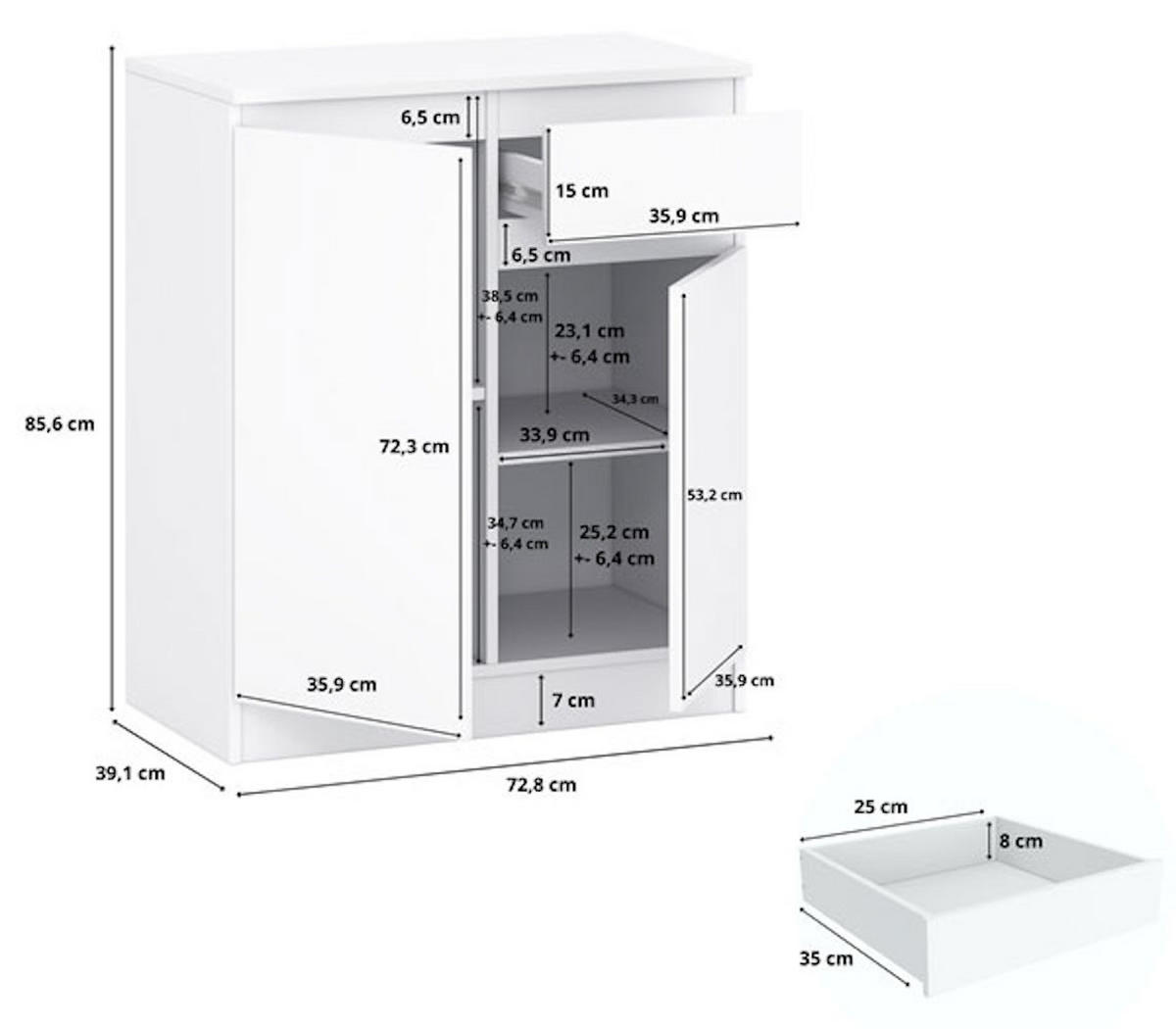 KOMMODE A2b weiß 72 / 37 / 85 cm - Weiß, Holz/Holzwerkstoff (72/85/37cm) - Feldmann-Wohnen