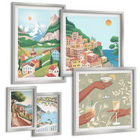 BILDER SET 5er Set - 50x50 cm & 20x30 cm & 40x60 cm Silberner Rahmen - Meereslandschaften, Zitrusfrüchte - Silberfarben, Kunststoff (40/60cm) - TULUP