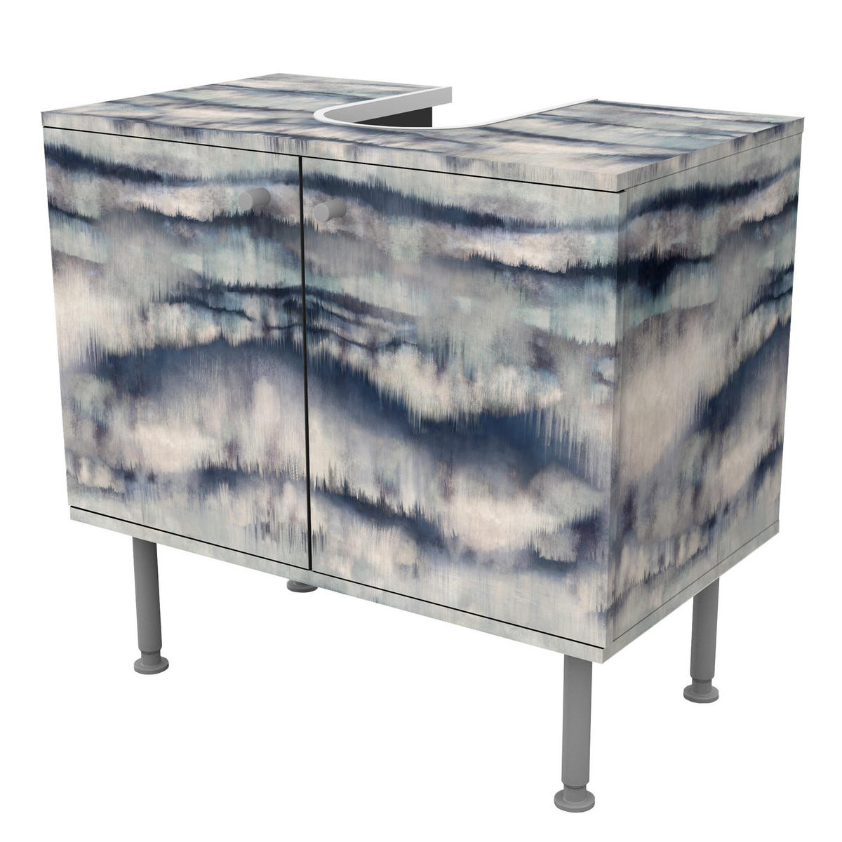 WASCHBECKENUNTERSCHRANK Abstrakte Aquarell Berge 60/55/35 cm - Blau, Holzwerkstoff (60/55/35cm) - Bilderwelten