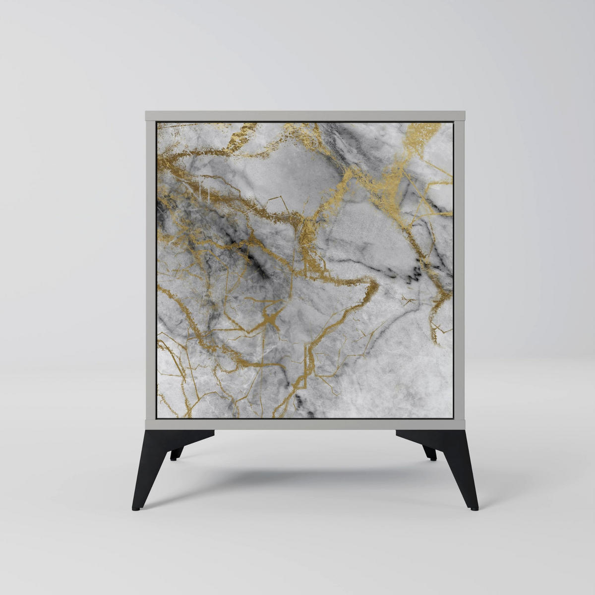 SIDEBOARD TIMELESS GLIDE, Grau, 57,5x42x67,5 cm, Schwarze Metall-Rahmenfüße - Multicolor/Schwarz, Holzwerkstoff/Metall (57.5/67.5/42cm) - SpaceRebels
