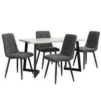 TISCHGRUPPE 5-tlg 117x68cm mit 4 Samtstühlen Dunkelgrau und Tisch Marmoroptik - Grau, Glas/Metall (74/10/130cm) - Raelunyi