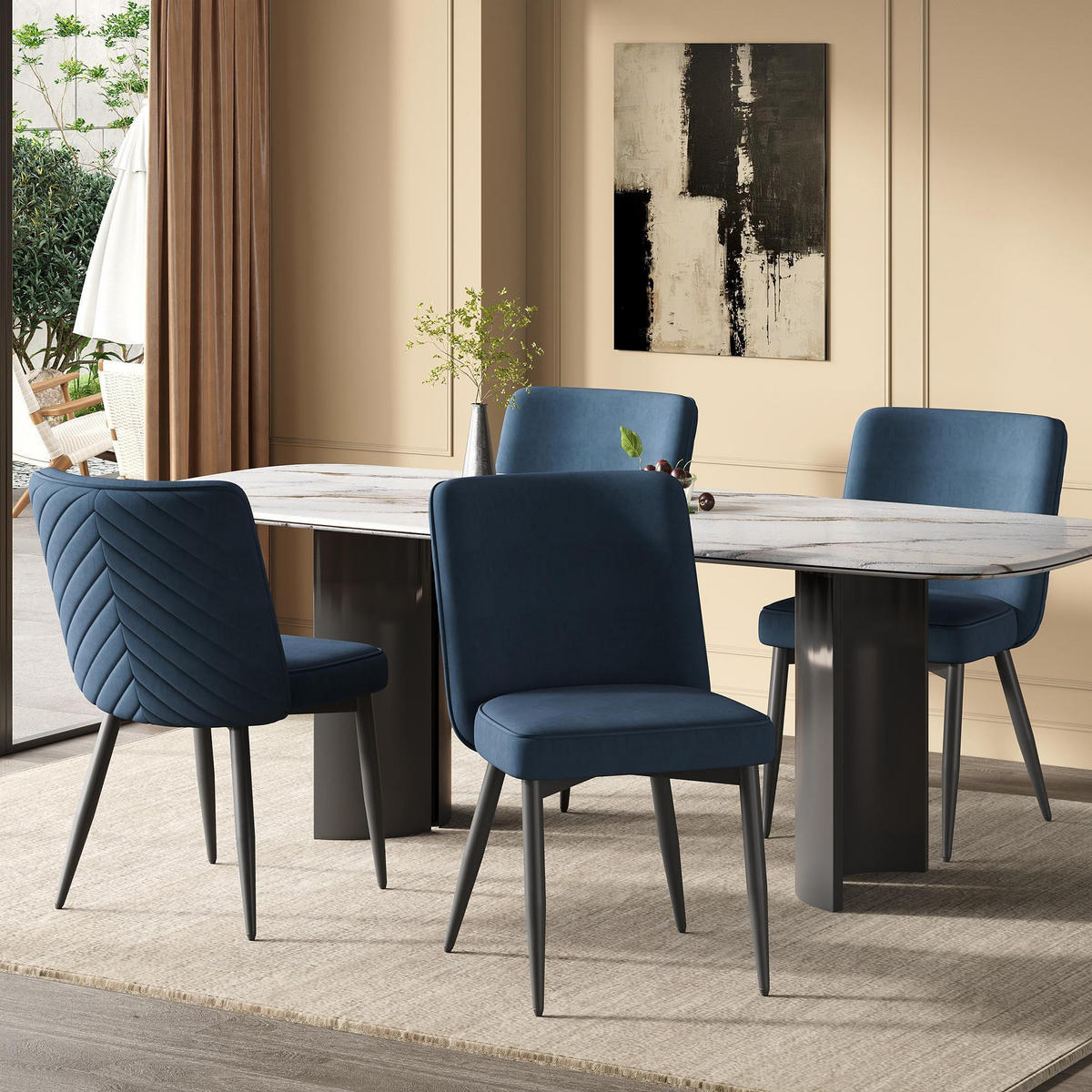 ESSZIMMERSTUHL 4 Stück, Samtstoff in Dunkelblau - Dunkelblau, Textil (48/85/63cm) - KOMHTOM